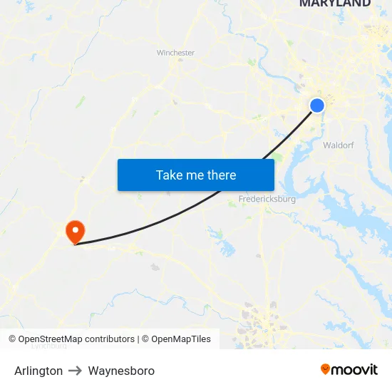 Arlington to Waynesboro map