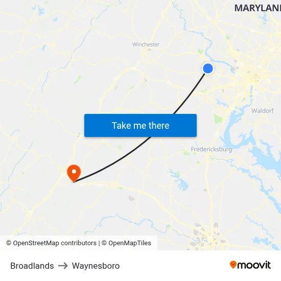 Broadlands to Waynesboro map