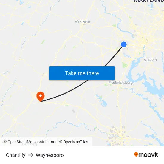 Chantilly to Waynesboro map