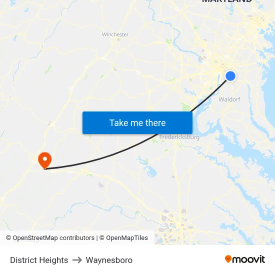 District Heights to Waynesboro map