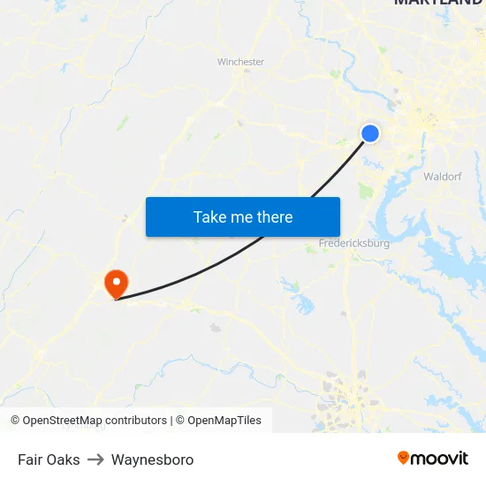 Fair Oaks to Waynesboro map