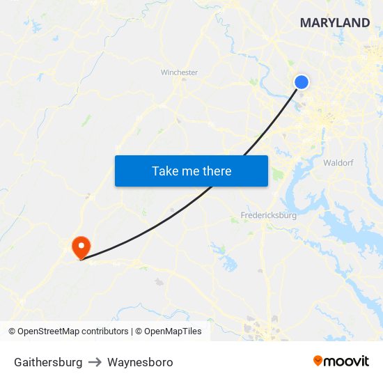 Gaithersburg to Waynesboro map