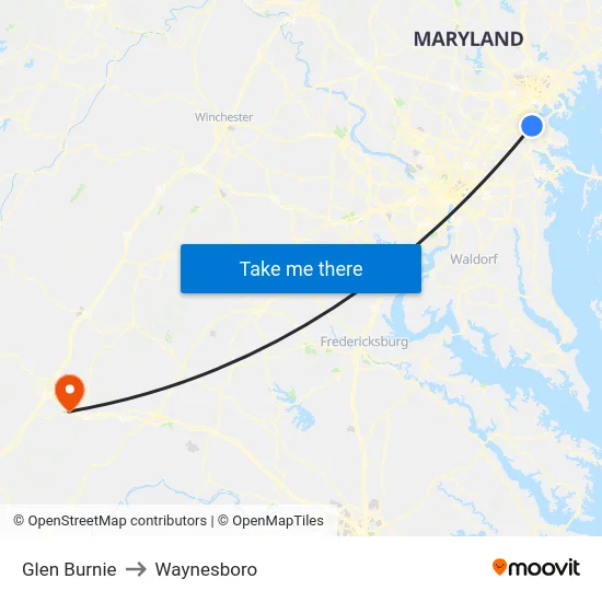 Glen Burnie to Waynesboro map