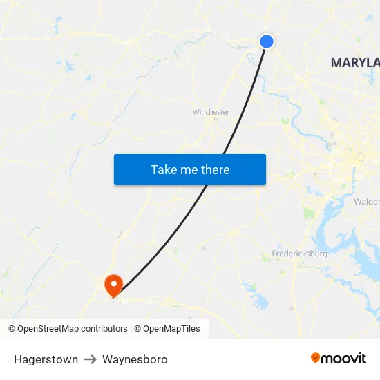 Hagerstown to Waynesboro map