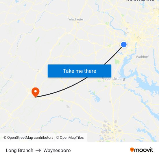 Long Branch to Waynesboro map