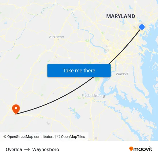 Overlea to Waynesboro map