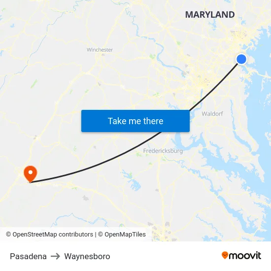 Pasadena to Waynesboro map