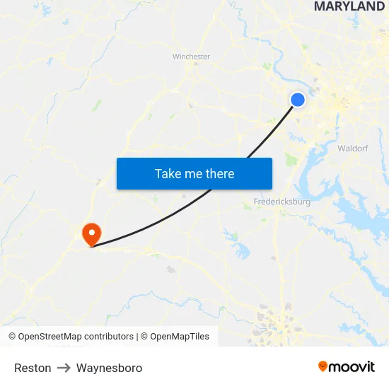Reston to Waynesboro map