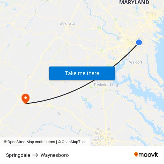 Springdale to Waynesboro map