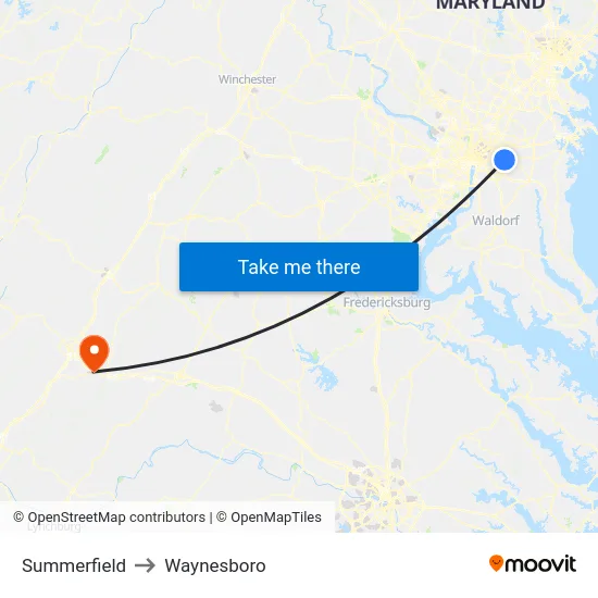 Summerfield to Waynesboro map