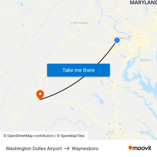 Washington Dulles Airport to Waynesboro map