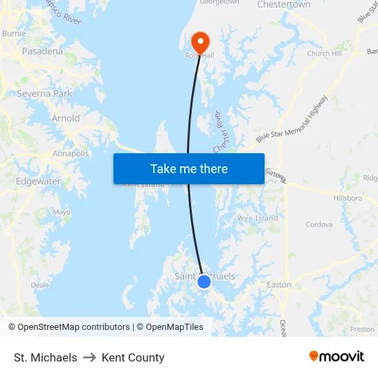 St. Michaels to Kent County map
