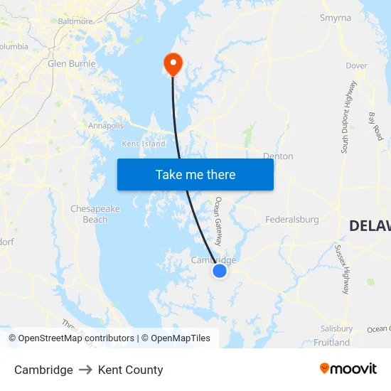 Cambridge to Kent County map