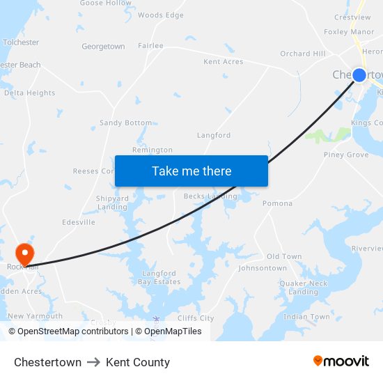 Chestertown to Kent County map