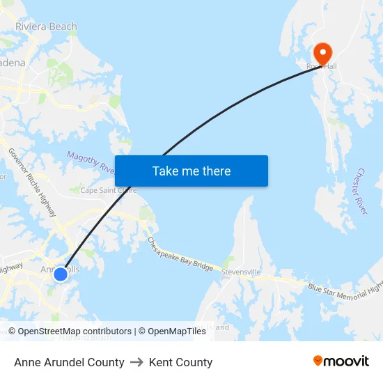 Anne Arundel County to Kent County map