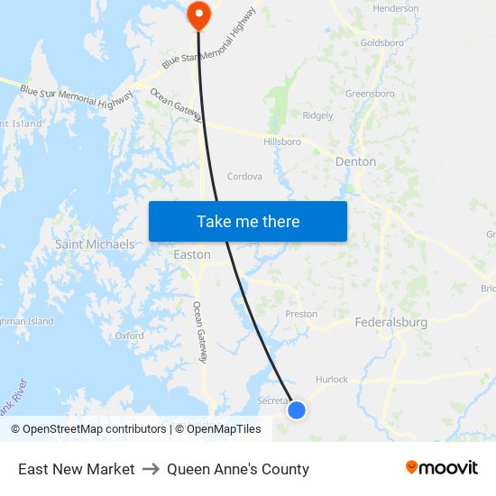 East New Market to Queen Anne's County map