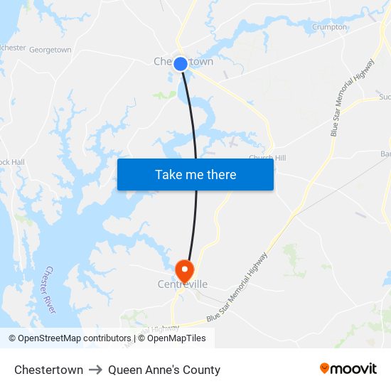 Chestertown to Queen Anne's County map