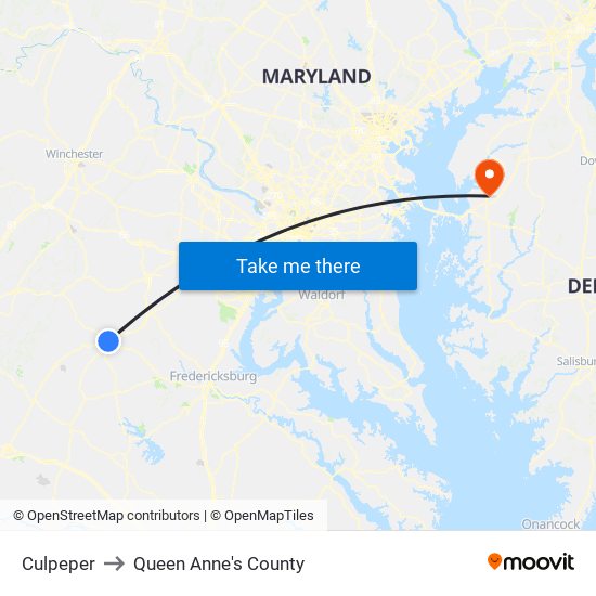 Culpeper to Queen Anne's County map