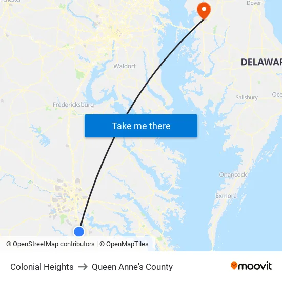 Colonial Heights to Queen Anne's County map