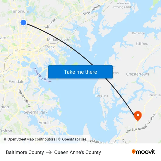Baltimore County to Queen Anne's County map