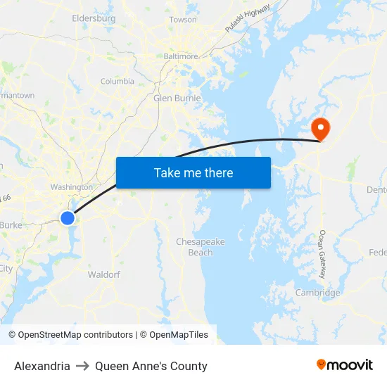 Alexandria to Queen Anne's County map