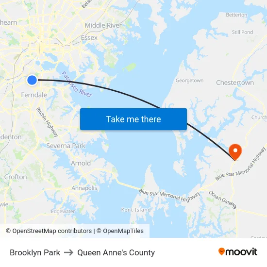 Brooklyn Park to Queen Anne's County map