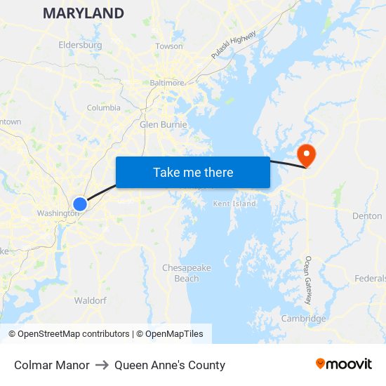 Colmar Manor to Queen Anne's County map
