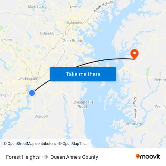 Forest Heights to Queen Anne's County map