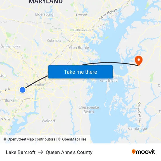 Lake Barcroft to Queen Anne's County map