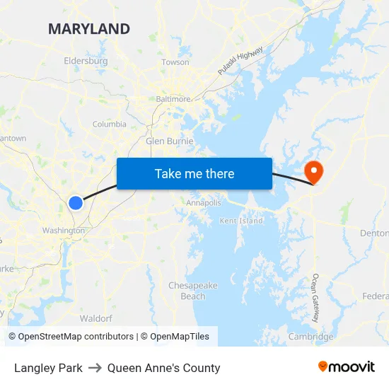 Langley Park to Queen Anne's County map