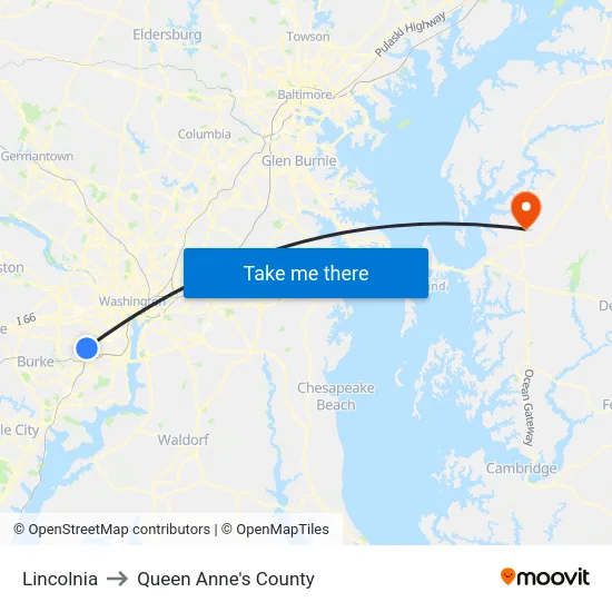 Lincolnia to Queen Anne's County map