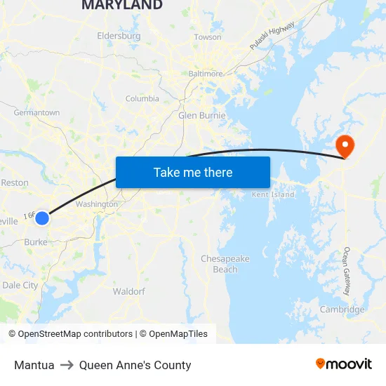 Mantua to Queen Anne's County map