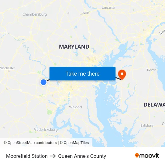 Moorefield Station to Queen Anne's County map