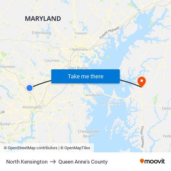 North Kensington to Queen Anne's County map