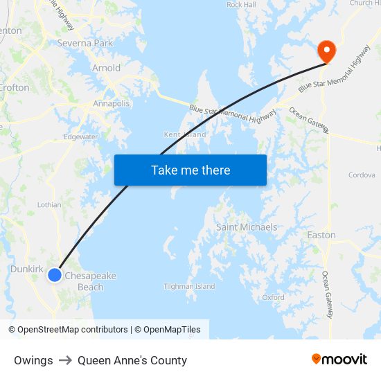 Owings to Queen Anne's County map