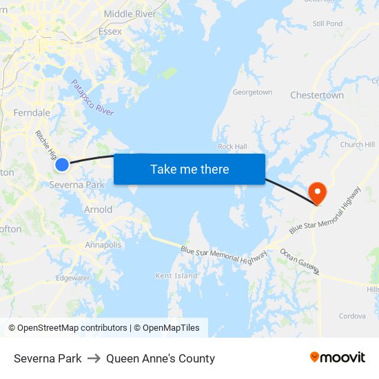 Severna Park to Queen Anne's County map