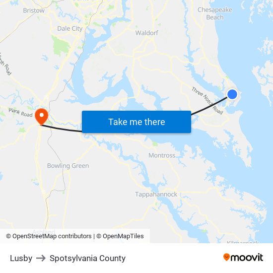 Lusby to Spotsylvania County map