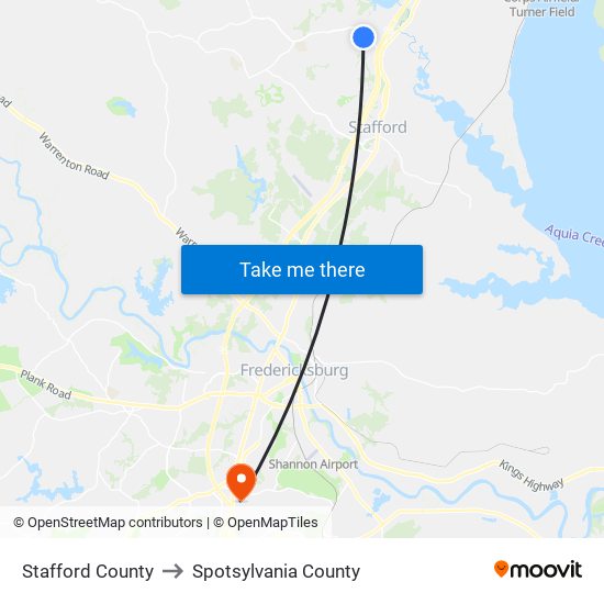 Stafford County to Spotsylvania County map