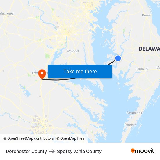 Dorchester County to Spotsylvania County map