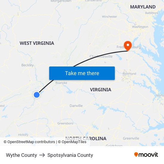 Wythe County to Spotsylvania County map