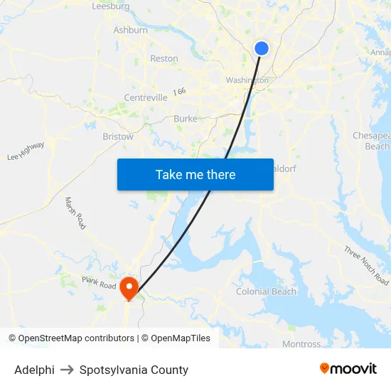 Adelphi to Spotsylvania County map