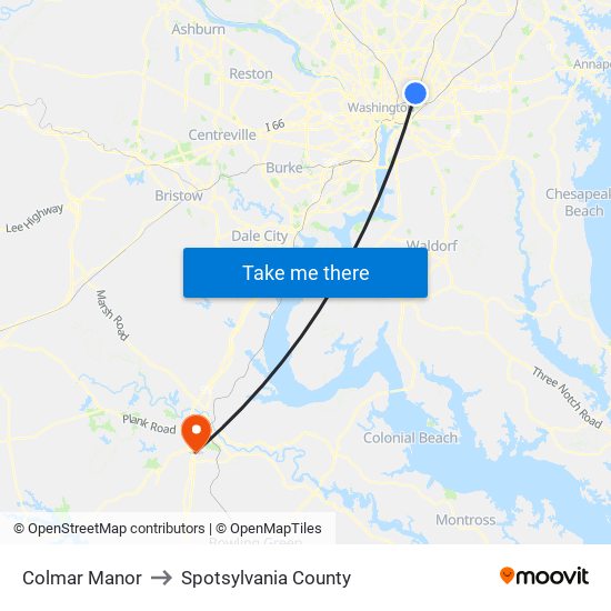 Colmar Manor to Spotsylvania County map