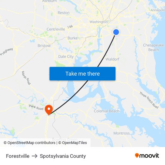 Forestville to Spotsylvania County map