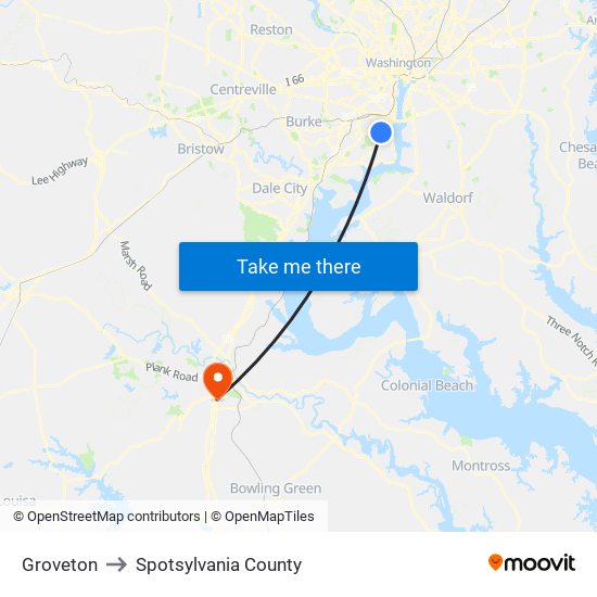 Groveton to Spotsylvania County map