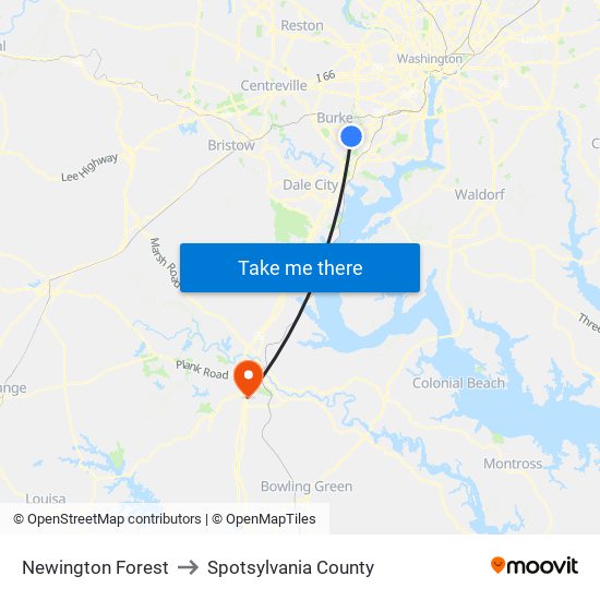 Newington Forest to Spotsylvania County map