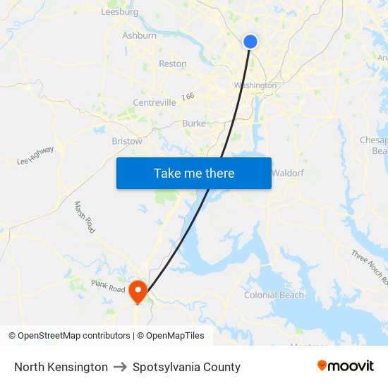 North Kensington to Spotsylvania County map