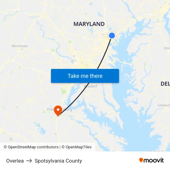 Overlea to Spotsylvania County map