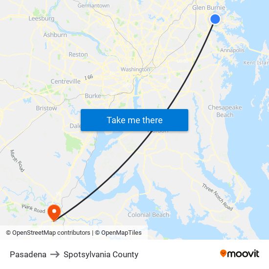 Pasadena to Spotsylvania County map