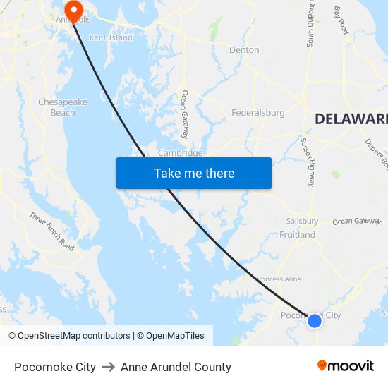 Pocomoke City to Anne Arundel County map