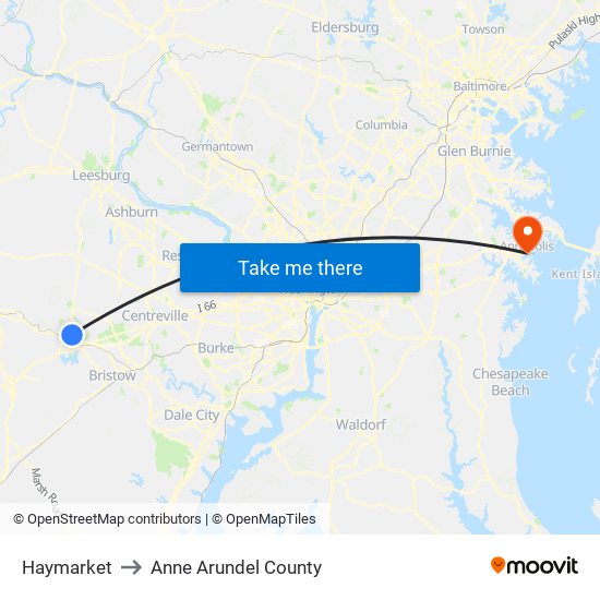 Haymarket to Anne Arundel County map